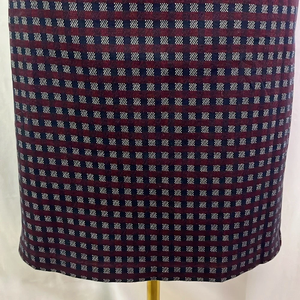 Ann Taylor Navy & Burgundy Plaid Ruffle Hem Pencil Skirt